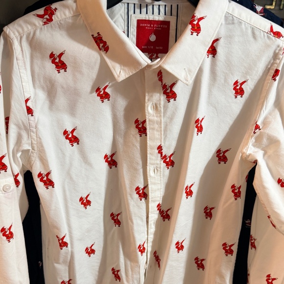 Santa Christmas Button Down Shirt Boys 11-12 - Picture 3 of 8